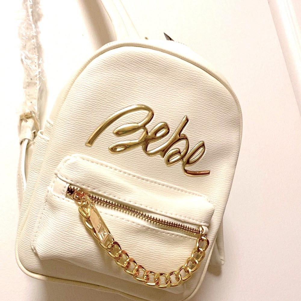 BEBÉ MINI BACKPACK CREAM COLOR GOLDEN HARD WARE VERY BEAUTIFUL SMALL CHA…